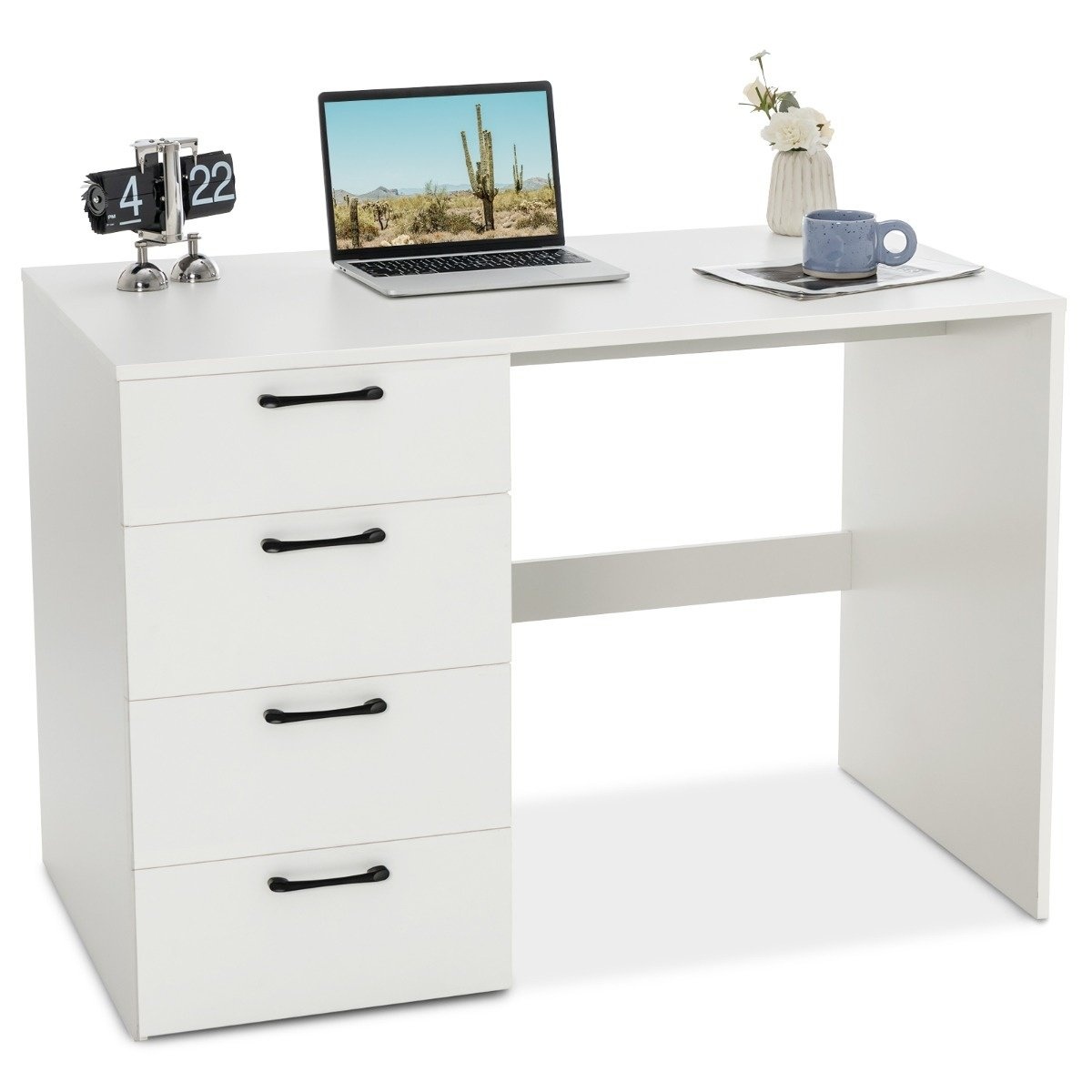 0783501270430 - Modern Desk mit 4 Schubladen Home Office Computertisch 110 x 60 x 76 cm weiß