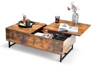 0783501296317 - Couchtisch höhenverstellbar 2 Ebenen Beistelltisch mit Metallgestell 110 x 60 x 38 cm rustikal braun