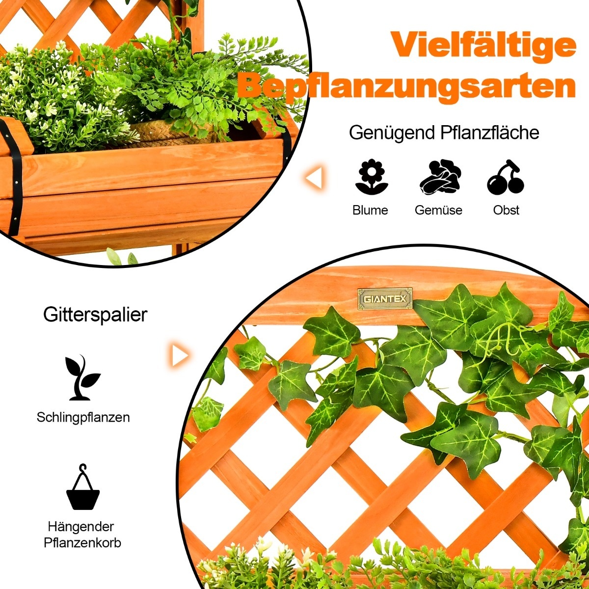 0783501296379 - Hochbeet Gartenbeet mit 2 Pflanzkästen und Spalier 45 x 45 x 805 cm orange