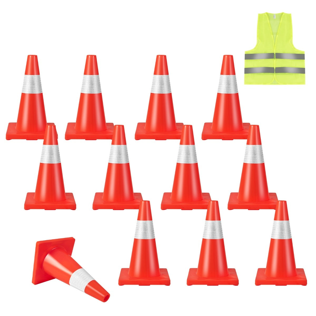 0783501297321 - 12er Pack Leitkegel Sicherheitskegel mit reflektierendem Kragen orange Verkehrsausrüstung aus PVC