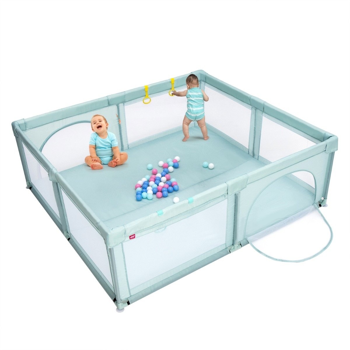 0783501297581 - Costway Baby Laufgitter für Kleinkinder mit 50 Spielbällen und atmungsaktivem Mesh blau