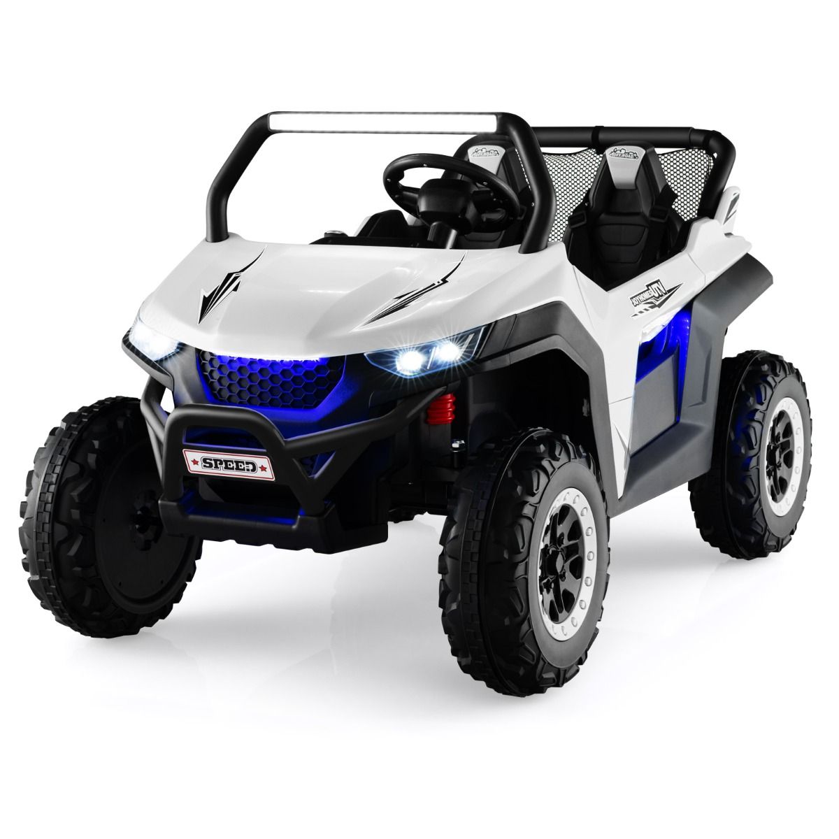 0783501299790 - Elektro-Geländeauto für Kinder - 2-Sitzer - mit Sicherheitsgurt - 118 x 74 x 71 cm - Weiß