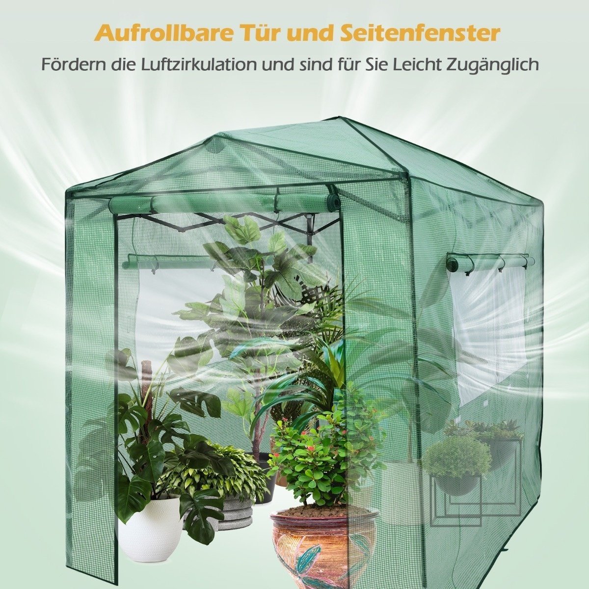 0783501299882 - tragbares Pop-up-Gewächshaus begehbares Gartengewächshaus 180 x 250 x 230 cm grün