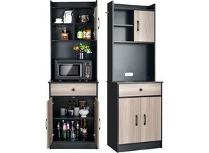 0783501336754 - 180 cm Küchenschrank hoch Mehrzweckschrank Holz mit Schublade & verstellbaren Einlegeböden Buffetschrank mit Türen Aufbewahrungsschrank mit