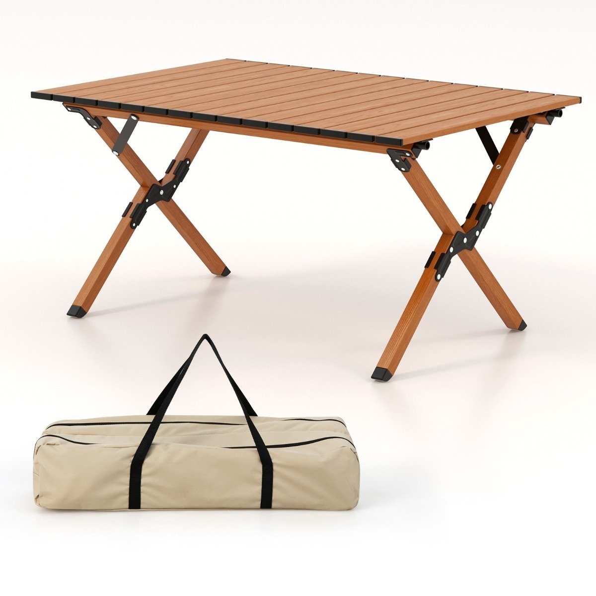 0783501338116 - Costway klappbarer Campingtisch aus Aluminium Picknicktisch mit Holzoptik natur 89x59x45cm