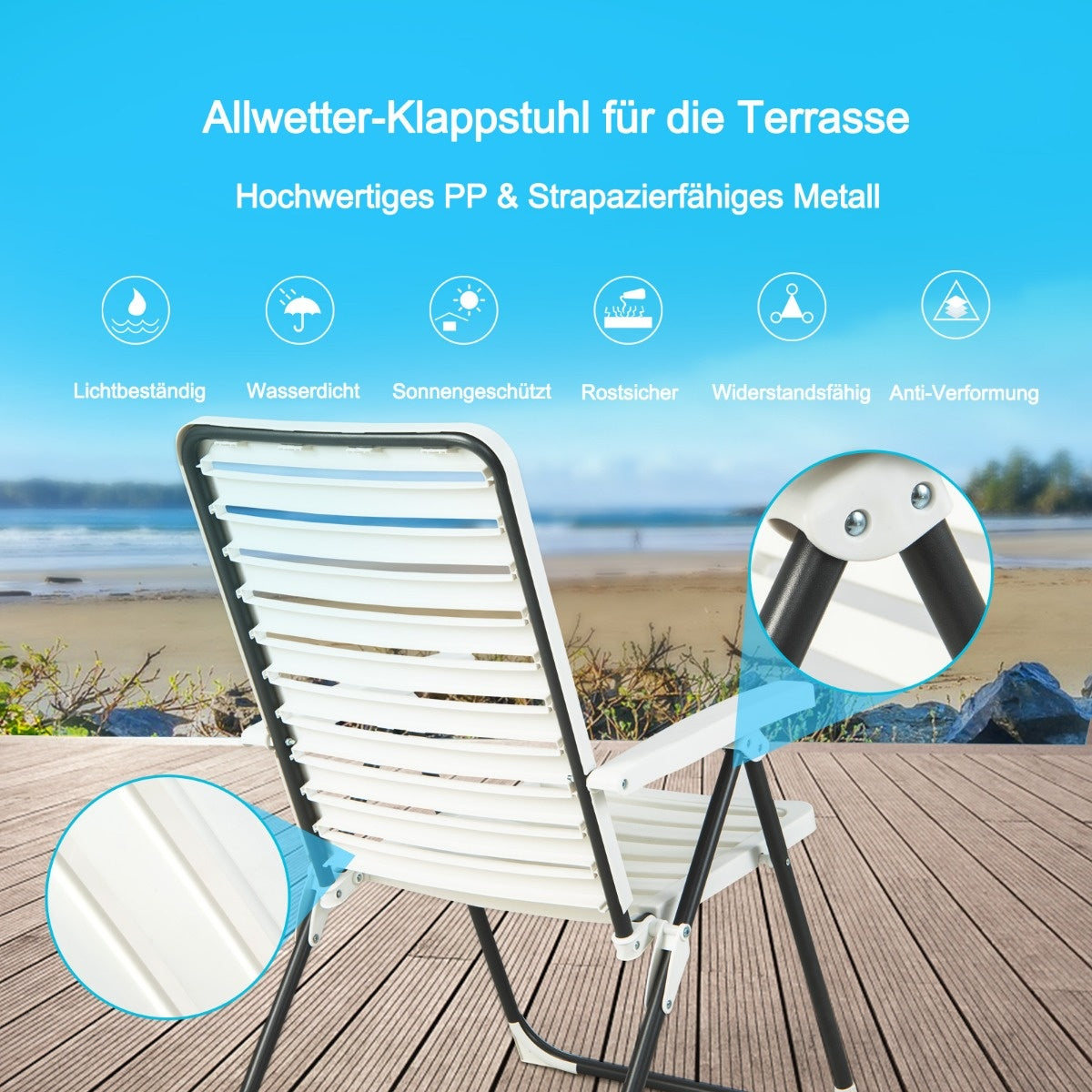 0783501338147 - Garden chair Klappstuhl mit 7-fach verstellbarer Rückenlehne weiß