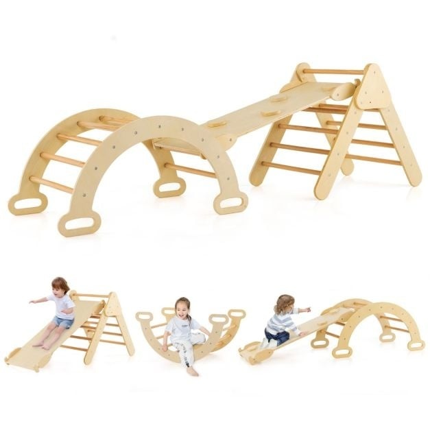 0783501338529 - Triangular Climbing Toys Set aus Holz Montessori-Kletter-Set für Jungen und Mädchen ab 1 Jahr Natur