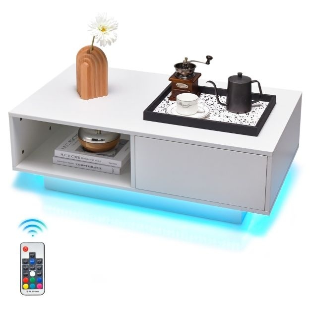 0783501338819 - Couchtisch mit LED-Beleuchtung Moderner lackierter rechteckiger Tisch mit LED-Beleuchtung in 20 Farben und Fernbedienung Smart Coffee Table