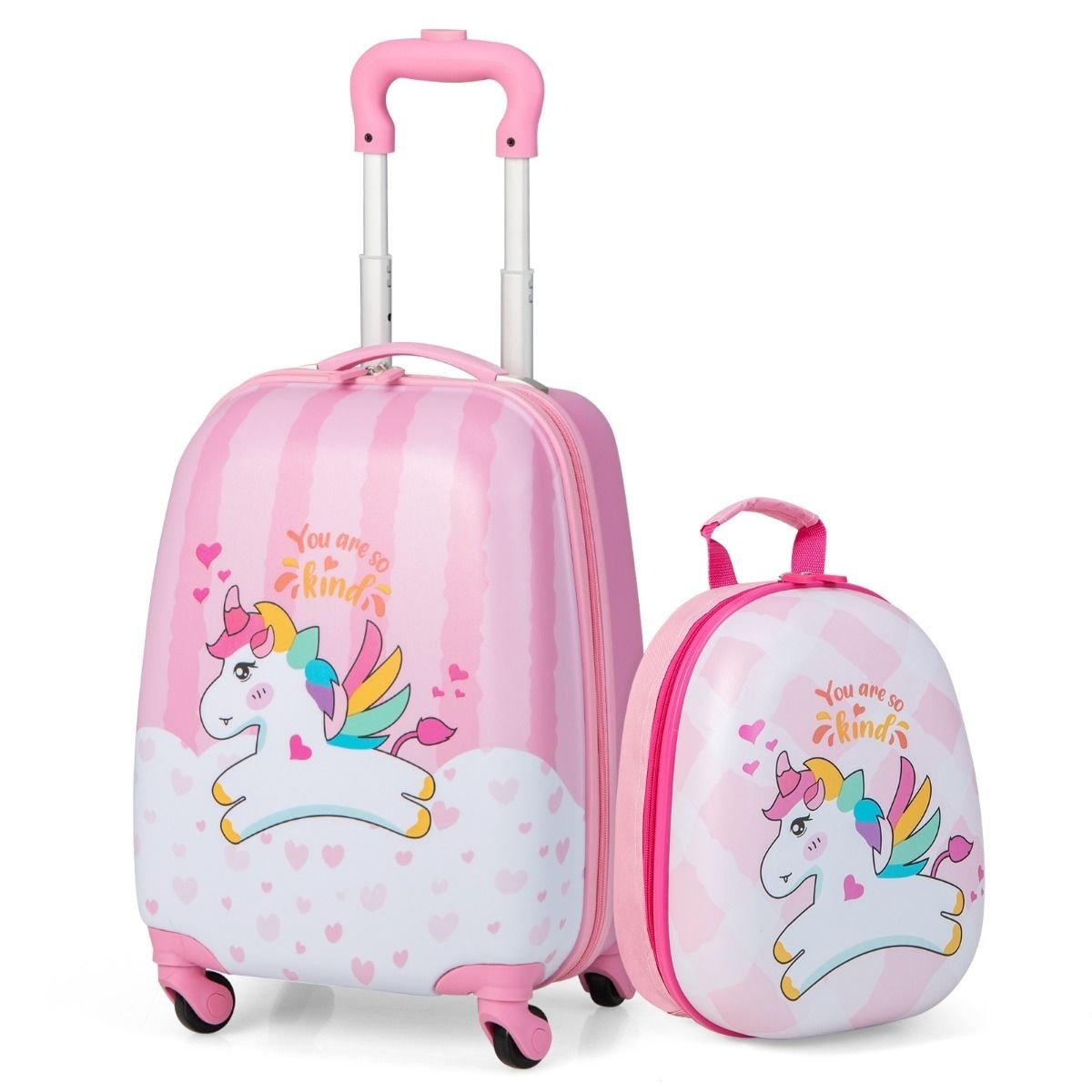 0783501339823 - Costway Kinderkoffer + Rucksack - Einhörner - 2-teilig - Handgepäck - rosa