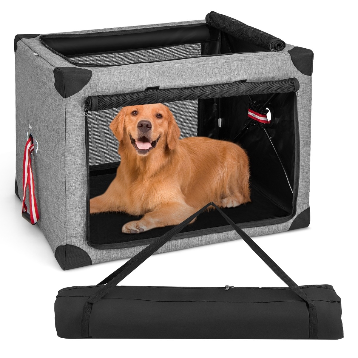 0783501339854 - Costway 3-türige faltbare Hundebox mit abnehmbarem Kissen und Metallrahmen 93 x 66 x 66 cm