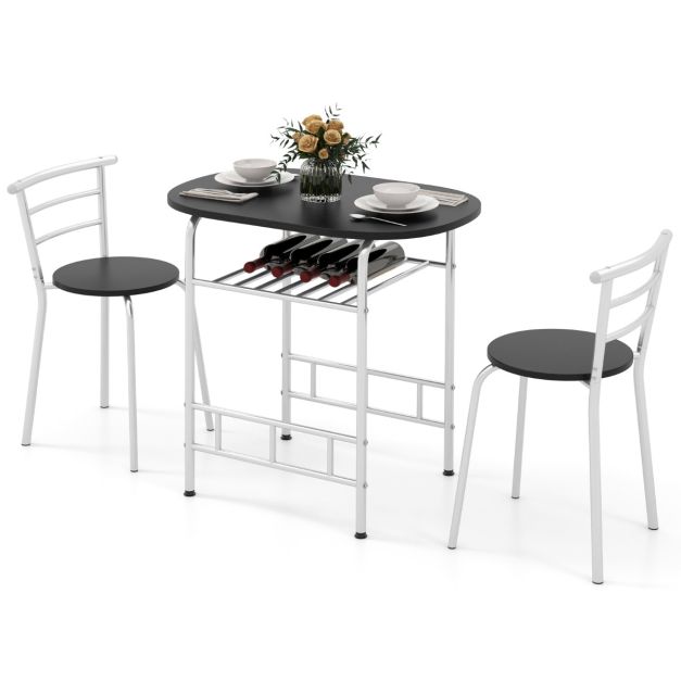 0783501340010 - Küchentisch - 2 Personen - Flaschenhalter - MDF & Metall - 80 x 53 x 77 cm - inkl Stuhlset - Schwarz