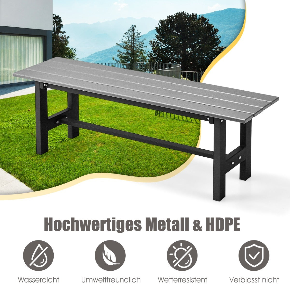 0783501340508 - Garden Bench voor 2 personen met sla tot 300 kg veerkrachtig 120 x 36 x 405 cm grijs