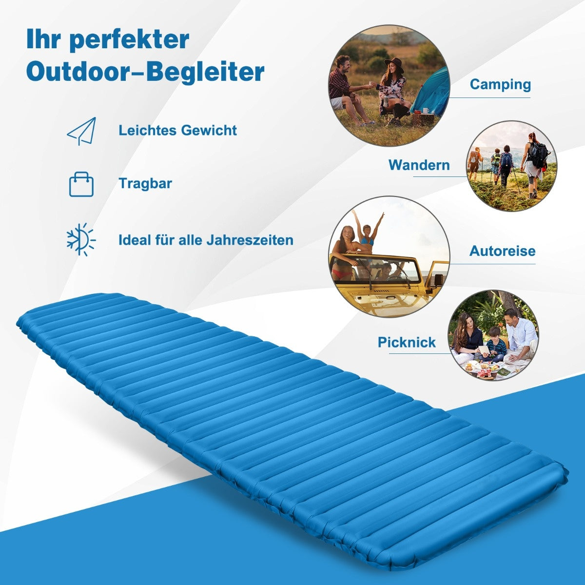 0783501340522 - aufblasbare Camping Schlafmatte wasserdichte Schlafunterlage 19 x 63 x 7 cm blau