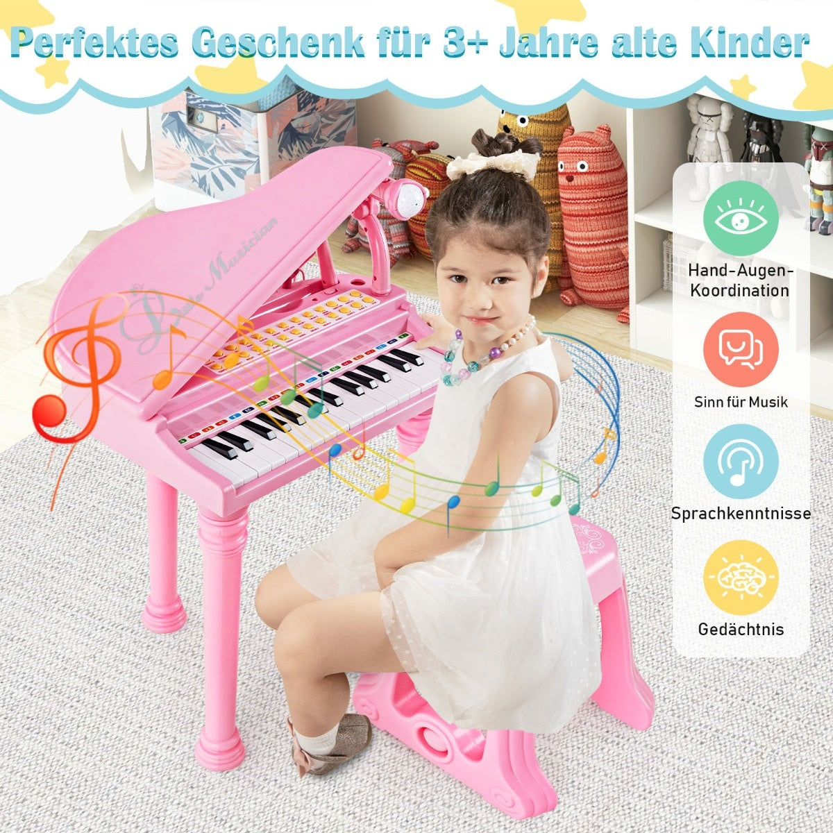 0783501341871 - Costway 31 Tasten Kinder Keyboard mit Klavier Spielzeug Klavier für Hocker Klavier Klavier 35 x 30 x 55 cm rosa