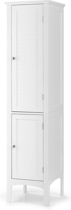 0783501341932 - Badezimmerschrank - 5 Etagen - Kippschutz - 2 Lattentüren - 37 cm x 37 cm x 160 cm - Weiß