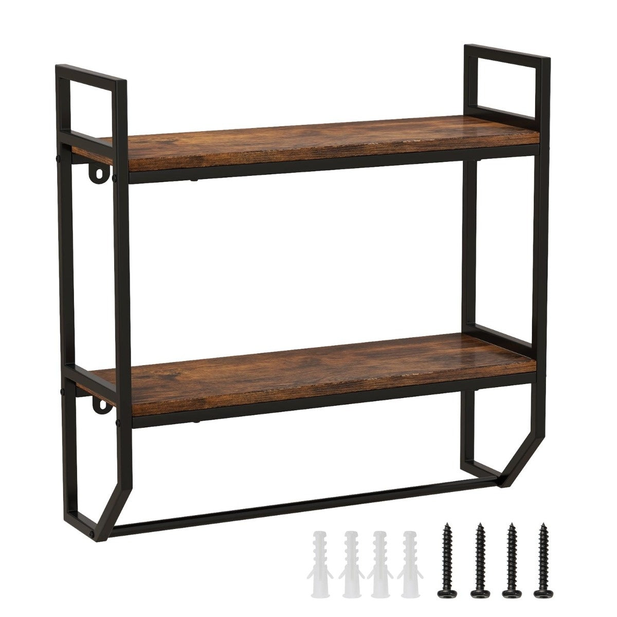 0783501341949 - Industrial 2-Ebenen Wandregal mit Stange und Metallrahmen rustikal braun