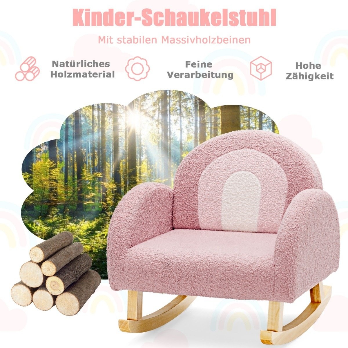 0783501365105 - Children Gevoted Schaukelstuhl mit massiven Holzbeinen rosa