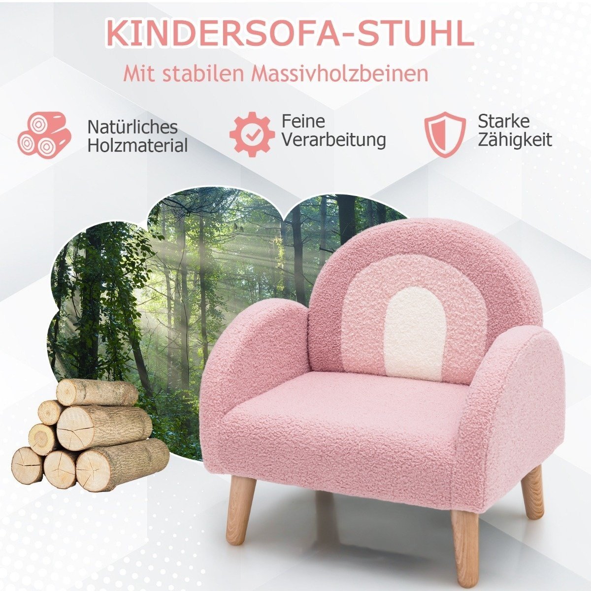 0783501365129 - Gededed Kindersofa mit festen Holzbeinen Kindersessel Pink