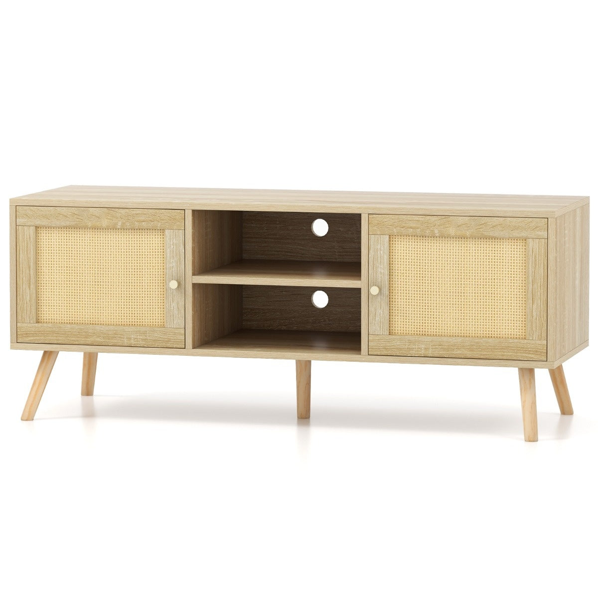 0783501365440 - rattan tv -kast met 2 deuren en open compartimenten voor televisies tot 55 inch 120 x 40 x 485 cm