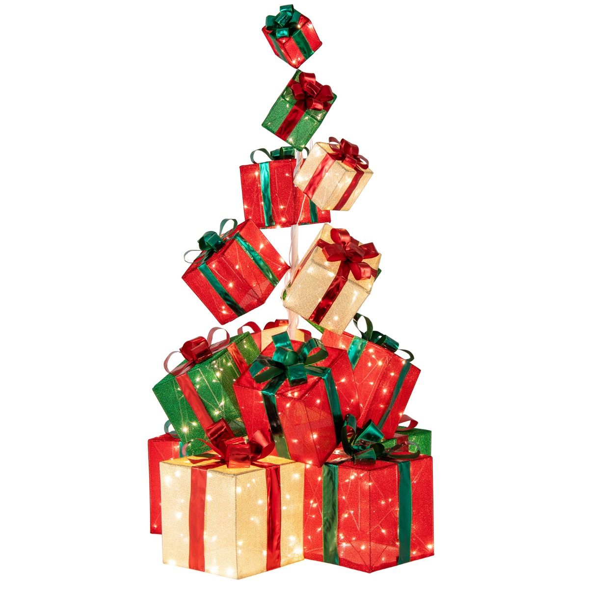 0783501365846 - Coast Beleuchtete Geschenkboxen 15 Beleuchtete Weihnachtsboxen mit Schleife - 170 cm - Inkl Metallständer & Kabelbinder - 100 x 100 x 170 cm - Rot Grün und Gold 0783501365846 - Coast Beleuchtete Geschenkboxen 15 Beleuchtete Weihnachtsboxen mit Schleife - 170 cm - Inkl Metallständer & Kabelbinder - 100 x 100 x 170 cm - Rot Grün und Gold