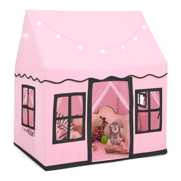 0783501366164 - Kinderspielhaus mit Sternenlicht Kinderzelt mit Fenstern und mit Vorhängen Kinderspielzelt Spielhaus für Jungen und Märchen (Pink)