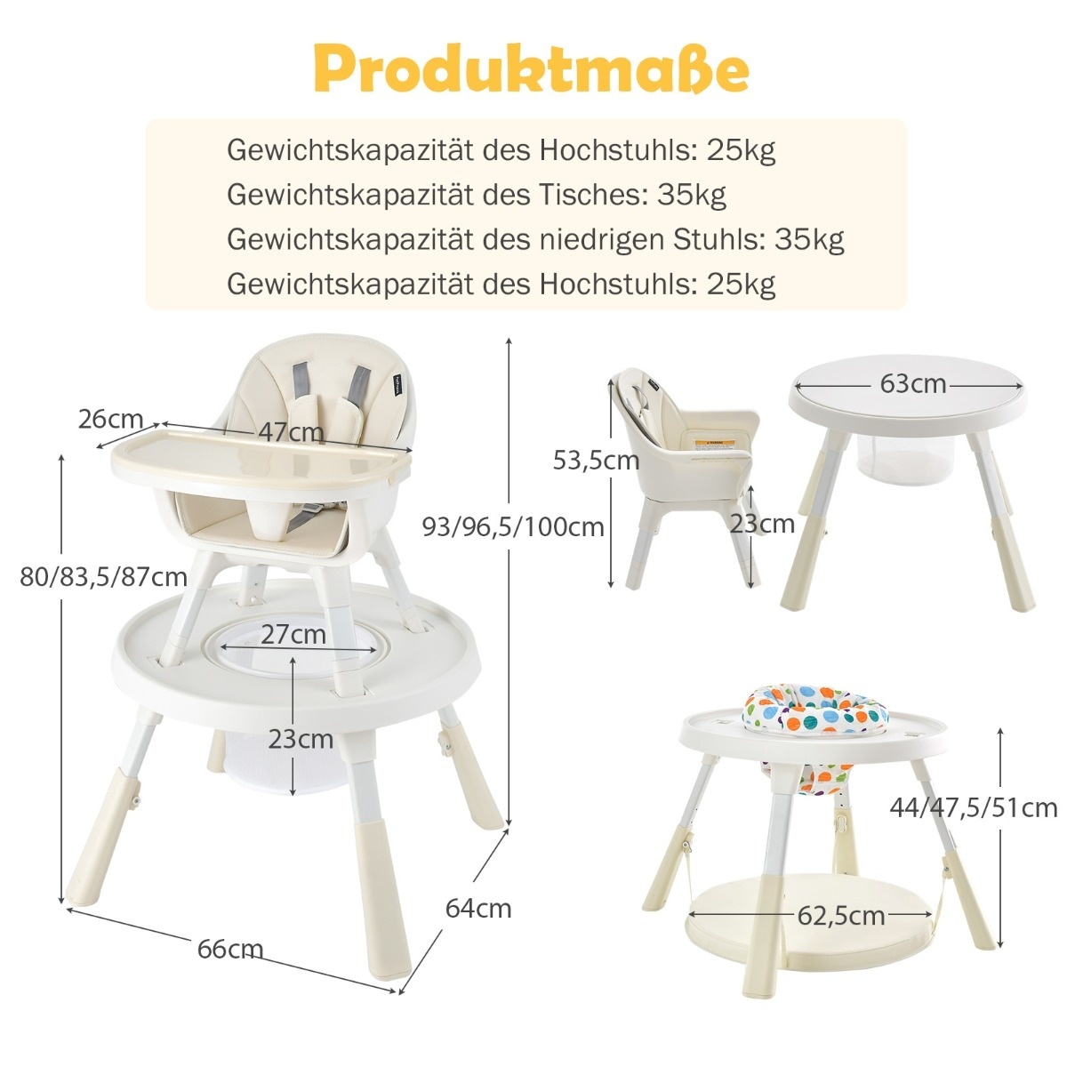 0783501366249 - höhenverstellbarer 6-in-1-Babyhochstuhl Beige Hochstuhl & Essenstuhl & Childrens Seat Group