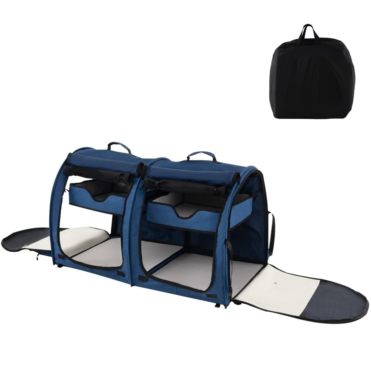 0783501366942 - Transport Bag mit abnehmbarer Hängematte und Matratze & Katzentoilette Marineblau