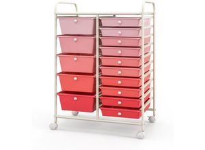 0783501384977 - Chariot de Rangement 15 Tiroirs en pp Empilables Amovibles Tour de Rangement à Roulette Cadre en Métal pour École Bureau 63x37x87cm Rose+Blanc