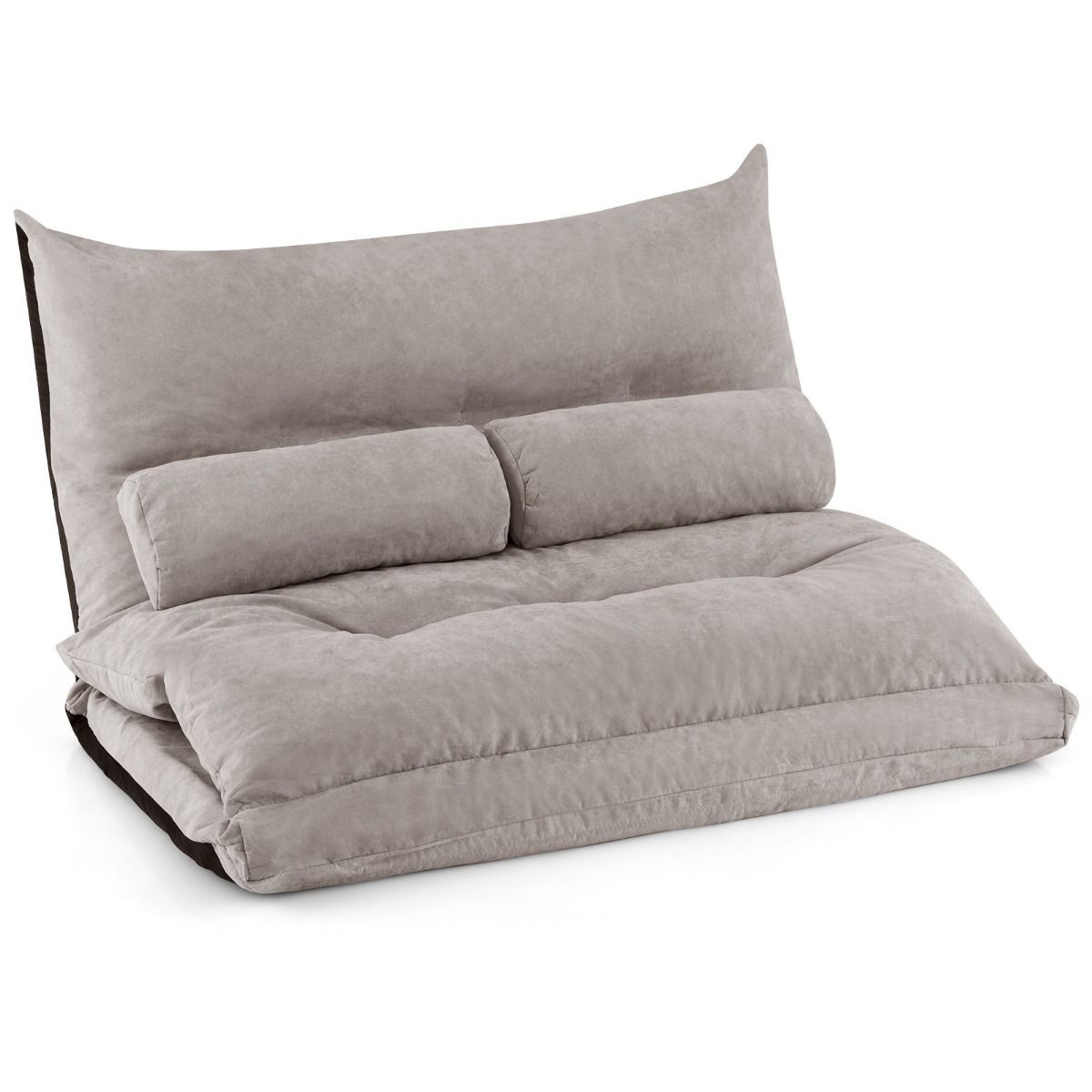 0783501390923 - Costway Bodensofa - Schlafsofa - klappbar - verstellbare Rückenlehne - 2 Kissen - flach 180 x 110 x 18cm - grau