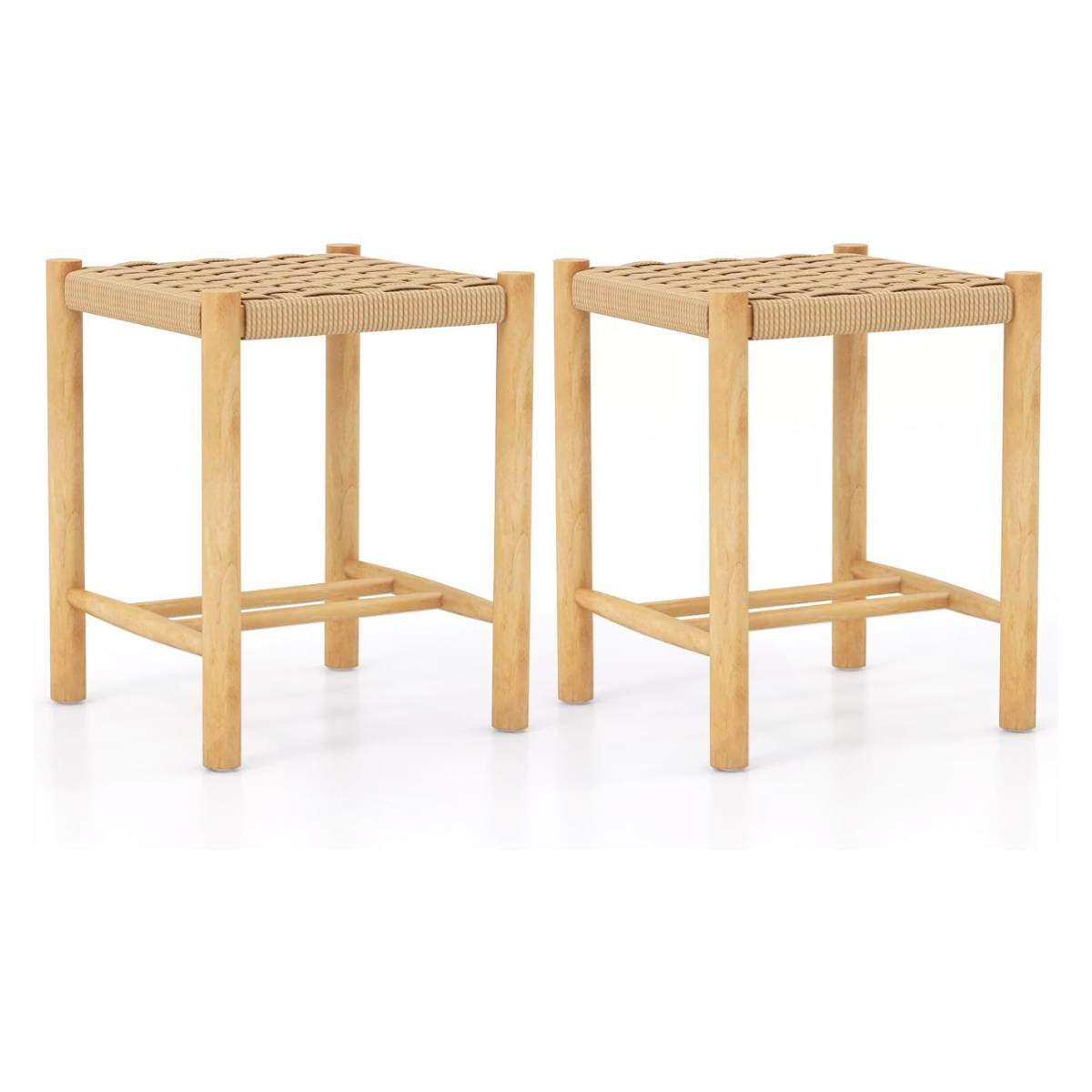 0783501390947 - Set aus 2 geflochtenen Barhockern - 45 cm Sitzhöhe - 36 x 36 x 45 cm - Naturfarbe