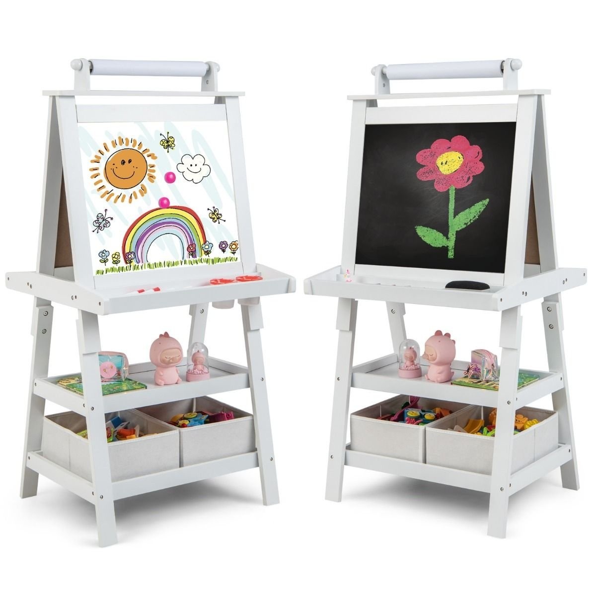 0783501393207 - 3 in 1 Kinder Staffelei - Whiteboard & Kreidetafel - inkl Magnete 2 Ablagen - Beige - 59 x 50 x 117 cm