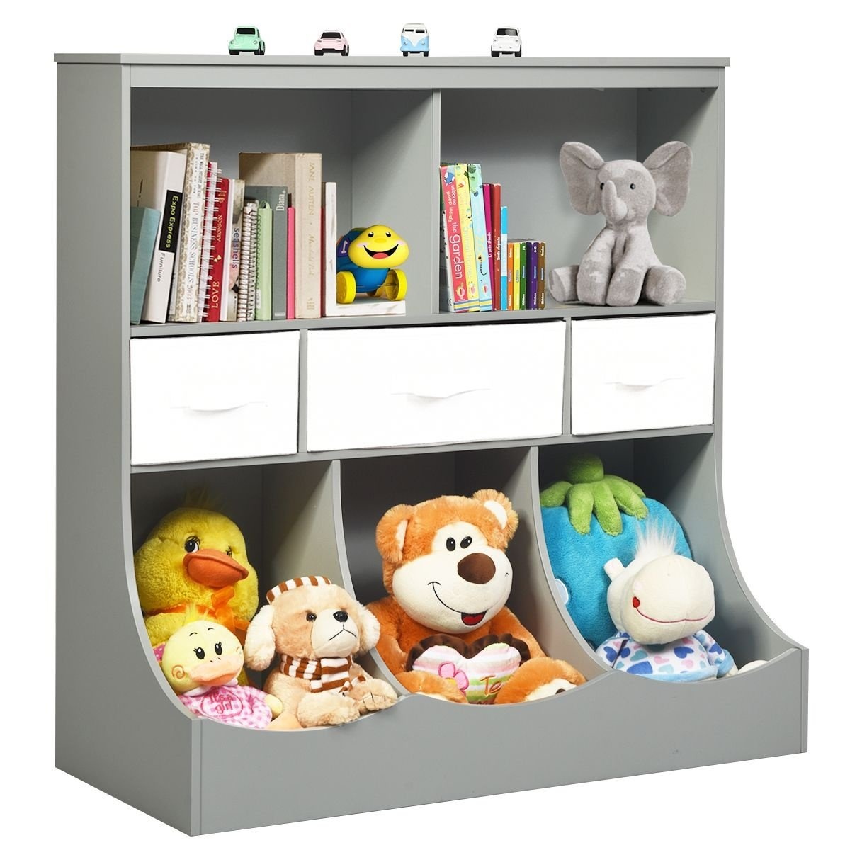 0783501393221 - Aufbewahrungsregal für Kinder - Wandbefestigung - 5 Fächer + 3 Schubladen - 93 x 40 x 94 cm - Grau