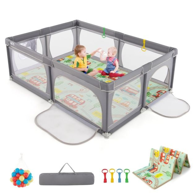 0783501393931 - Baby Laufstall mit 50 Bällen und 2 Türen - 206 x 147 cm - dunkelgrau