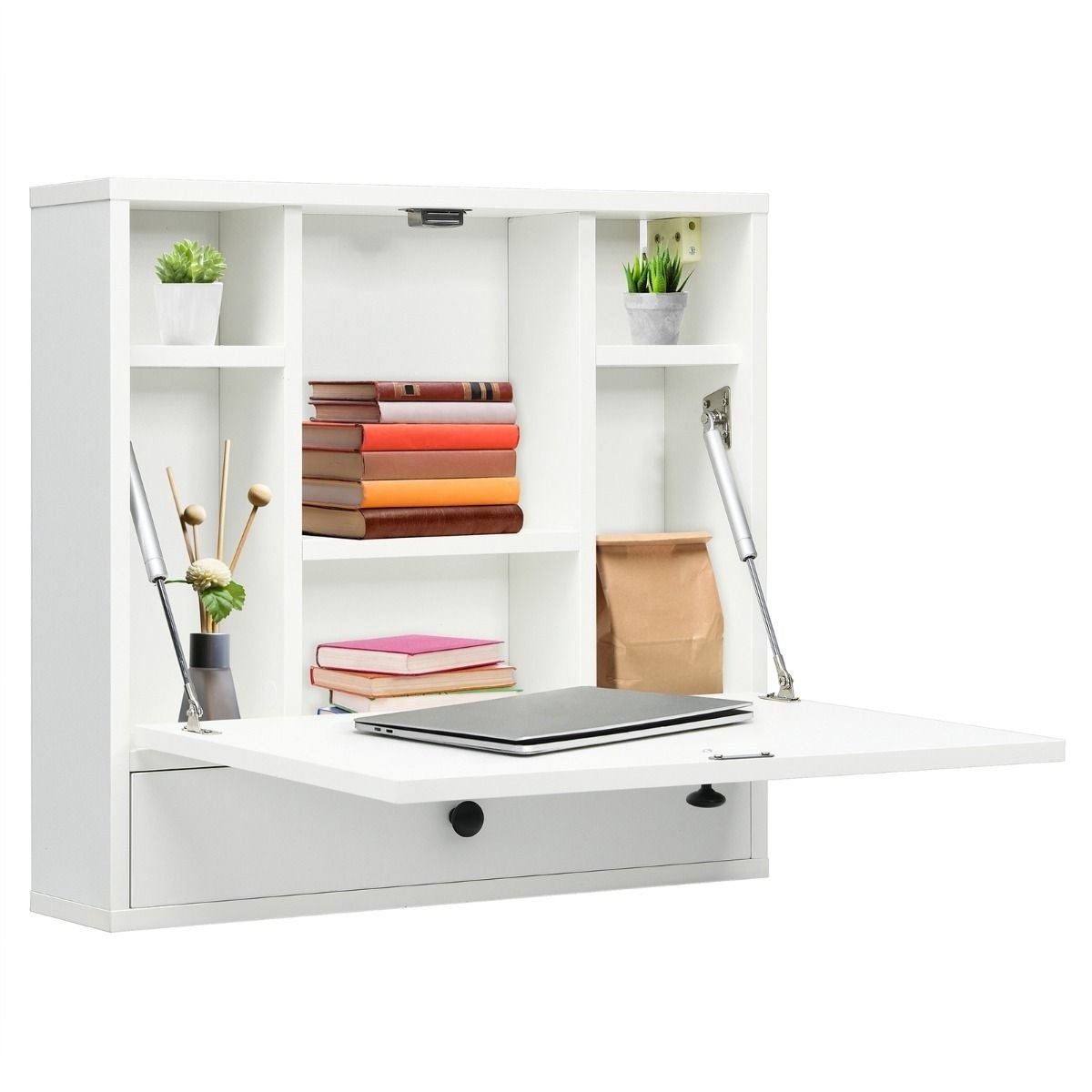 0783501394594 - Zusammenklappbarer Wandtisch mit 1 Schublade - Max 5 kg - 60 x 15 x 57 cm - Weiß