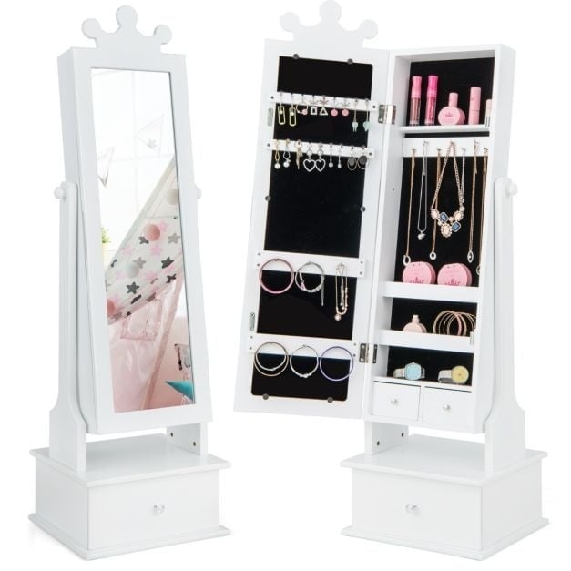 0783501394679 - Childrens Jewellery Cabinet mit Spiegel - 3 Schubladen - 34 x 30 x 113 cm - Weiß