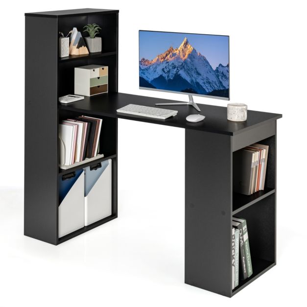 0783501395003 - Computertisch - 6 Ebenen - 90 kg Belastbarkeit - Inkl Bücherregal - 122 x 51 x 122cm - Schwarz