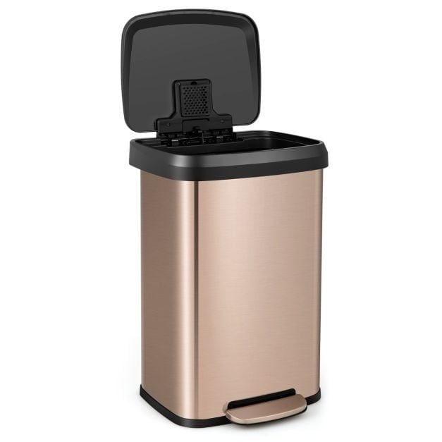 0783501395089 - 50L Fußpedal Mülleimer Edelstahl Mülleimer mit Deodorant Fach Fingerabdruck resistent Kick Mülleimer Pink Gold