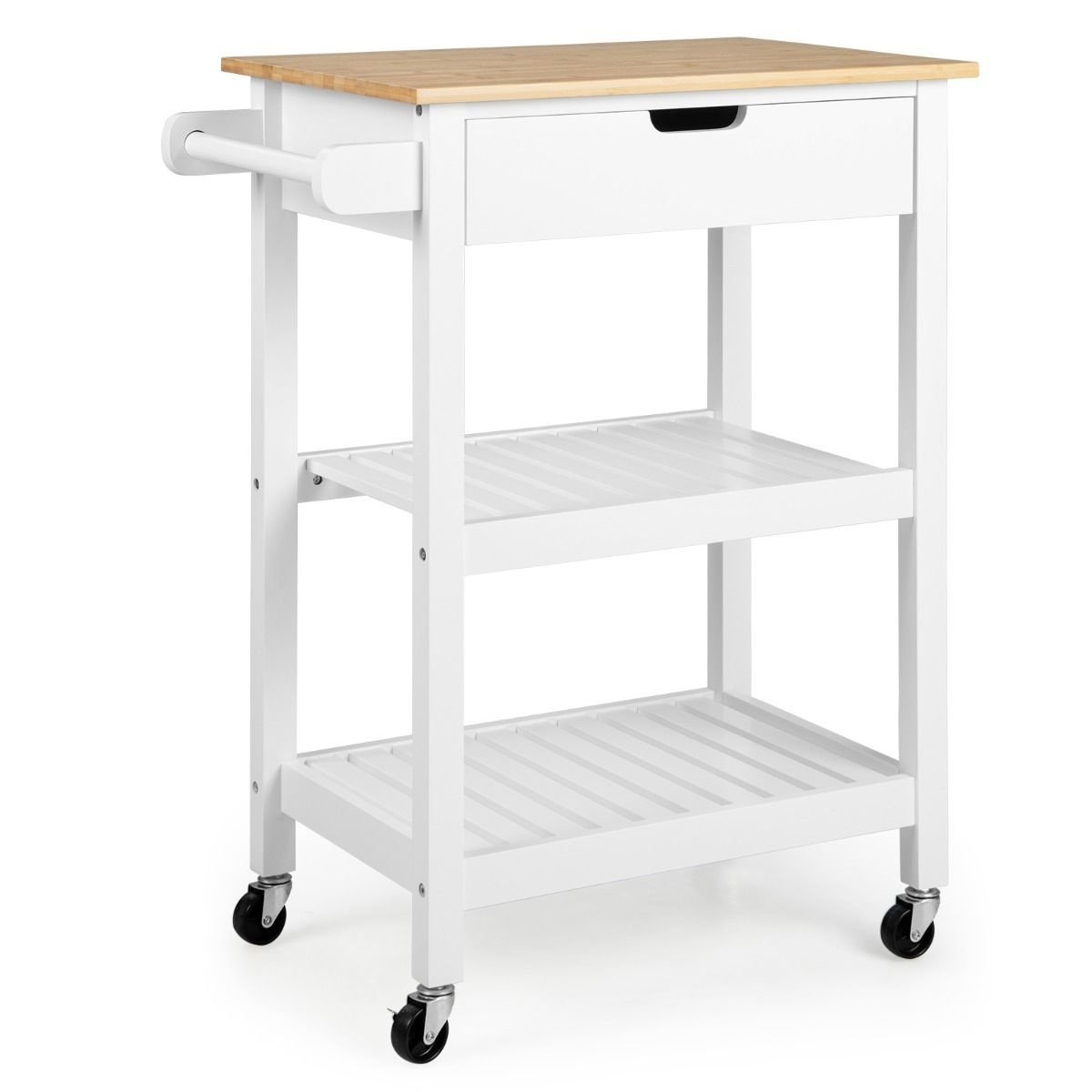 0783501395256 - Küchenwagen auf Rädern - Max 60 kg - 66 cm x 40 cm x 85 cm - Weiß Natur 0783501395256 - Küchenwagen auf Rädern - Max 60 kg - 66 cm x 40 cm x 85 cm - Weiß Natur