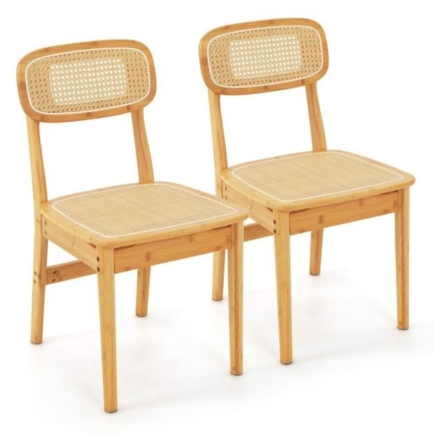 0783501395355 - 2er-Set Rattan-Esszimmerstühle Küchenstühle mit simuliertem Rattan-Rücken und Holzgestell Mid Century Esszimmerstühle