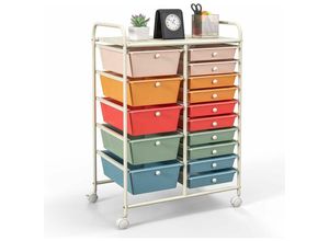 0783501395973 - Rollwagen mit 15 stapelbare Schubladen Aufbewahrungswagen Badrollwagen mit 4 Universalrädern Haushaltswagen Metallgestell für Büro Küche Bad