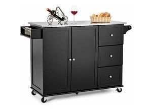 0783501396468 - Küchenwagen mit Arbeitsplatte Küchenschrank auf Rollen Kücheninsel mit 3 Schubladen & verstellbaren Ablagen Servierwagen Rollwagen Holz +