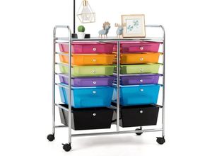 0783501402244 - Costway - Chariot de Rangement 10 Tiroirs en pp Tour de Rangement Cadre en Métal Desserte Meuble Tiroir pour École Salle de Bain Maquillage