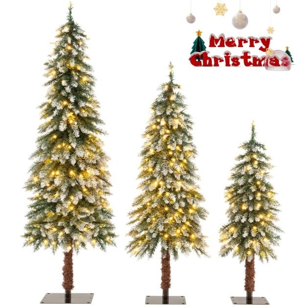 0783501423713 - 3er-Set künstliche Weihnachtsbäume Verschneiter Weihnachtsbaum mit 129 231 369 PVC-Zweigen und 50 100 150 warmweißen LED-Lichtern 90  120  150 cm