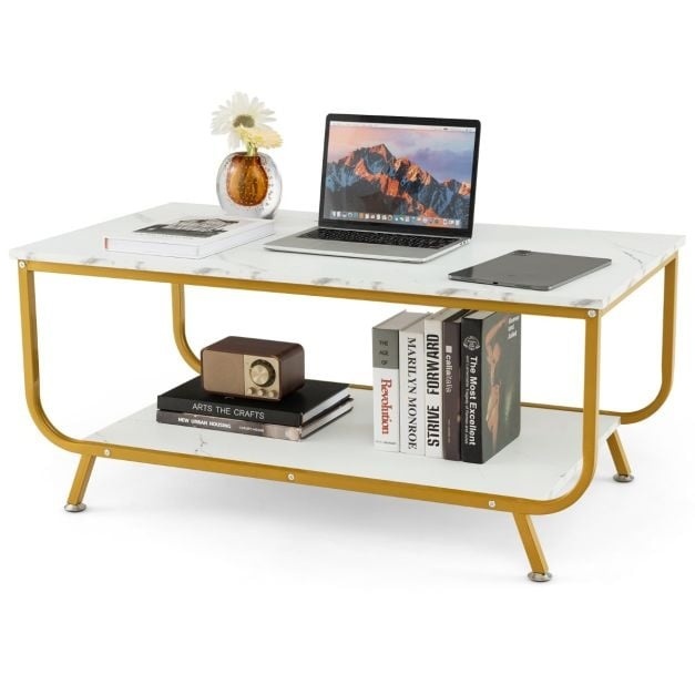 0783501423768 - Couchtisch - Marmoroptik - 105 x 55 x 47 cm - Weiß Gold