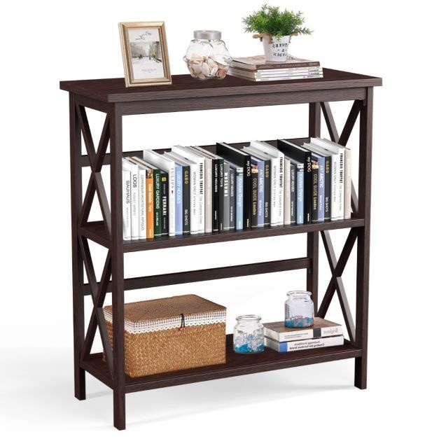 0783501423836 - 3-stöckiges Bücherregal aus Holz - 79 x 32 x 86 cm - Kaffee