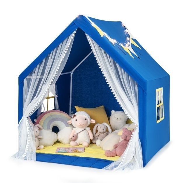 0783501424680 - Kinderspielzelt mit Sternenlichtern Waschbare Baumwollmatte Geschenk für Jungen und Mädchen 122 x 105 x 125 cm Dunkelblau