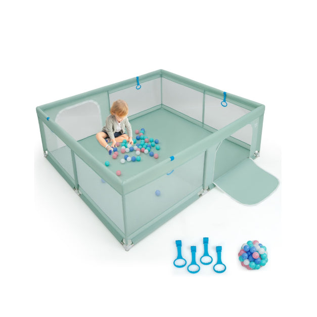 0783501424772 - Baby Box - BPA-frei - Türbox - 4 Griffe & 50 Ozeanbälle - 200 x 180cm - Grün