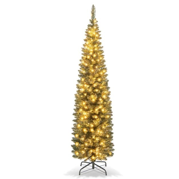 0783501425168 - Künstlicher Weihnachtsbaum 180 cm Beleuchteter Weihnachtsbaum in Bleistiftform mit 390 Zweigen 180 warmweißen LED-Lichtern und Metallständer