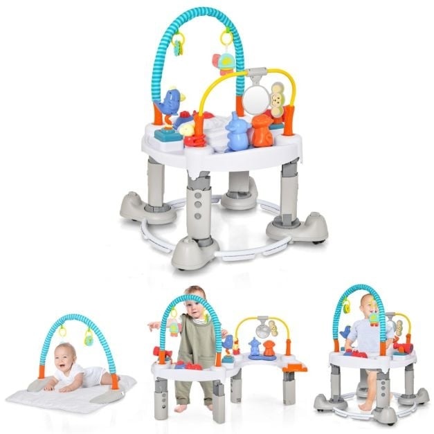 0783501425274 - 4 in 1 Babyspielplatz mit 3 verstellbaren Höhen & 3 Modi Musik Spielzeug 360° drehbarer Sitz für Babys von 0-2 Jahren