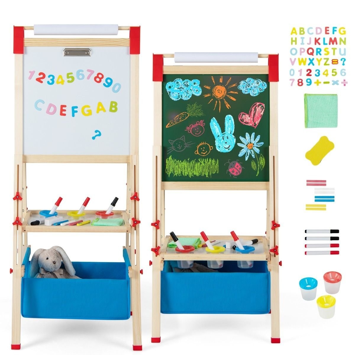 0783501425373 - Verstellbarer Holzesel für Kinder - Doppelseitige Magnettafel - mit 42 Magneten - 44 x 40 x 102-126 cm